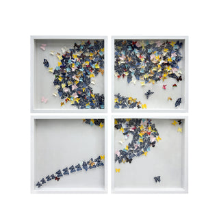 P-10-102-111-105-0017-1.jpg;butterflies, 3-D, wave, navy, yellow, pink, cut paper, quadtych