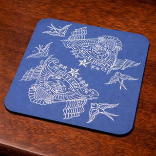 Dusty Blue Old School Americana Tattoo Coasters – America’s 250th Birthday Edition (1776–2026)
