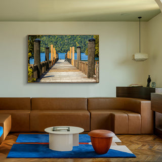 S-10-101-101-109-0042-1.jpg;full color, wood bridge, water, trees, mountain, pylons, aged