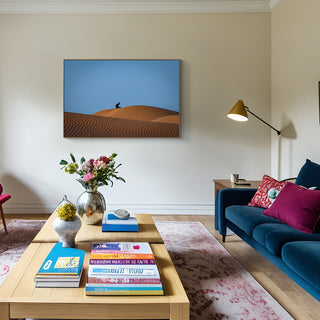 S-10-101-101-114-0022-1.jpg;Blue, orange, sand, sky, dune, solitary, lone, figure, person, full color