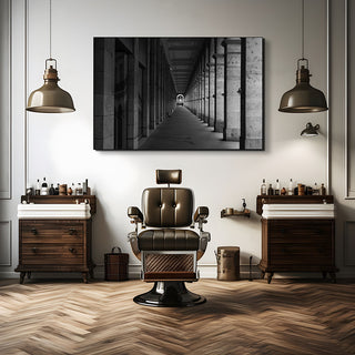 S-10-101-101-116-0049-2.jpg;black and white, long corridor, hallway, marble, stone