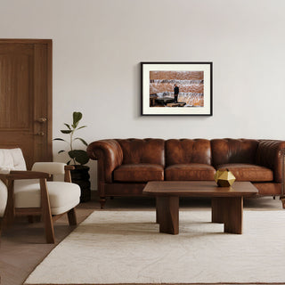 S-10-101-117-103-0005-1.jpg;Waterfall, full color, pensive figure, person, eyes closed, concrete, stone, water, reds