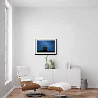 S-10-101-117-107-0028-1.jpg;full color, space, night sky, long-exposure photo, stars, rock formation, blue, black, white, reddish brown