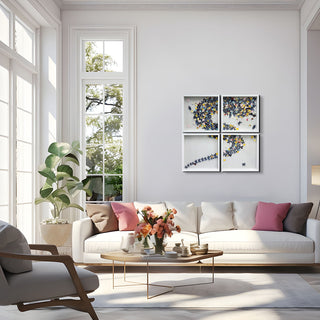 S-10-102-111-105-0017-1.jpg;butterflies, 3-D, wave, navy, yellow, pink, cut paper, quadtych