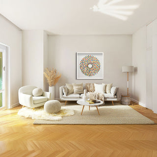 S-10-102-111-110-0030-1.jpg;butterflies, 3-D, circle, blue, green, orange, yellow, cut paper