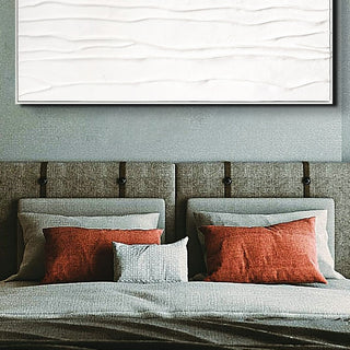 Bed with gray and orange pillows against a light gray wall with abstract art.

sku: S-10-103-122-110-0007-4