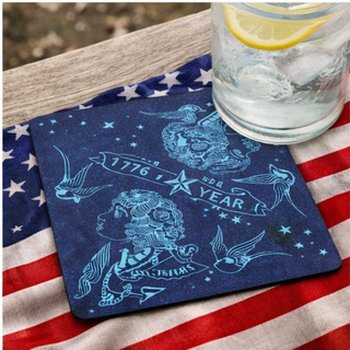 Navy and Teal Old School Americana Tattoo Coasters – America’s 250th Birthday Edition (1776–2026)