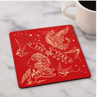 Crimson Old School Americana Tattoo Coasters – America’s 250th Birthday Edition (1776–2026)