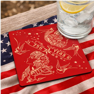 Crimson Old School Americana Tattoo Coasters – America’s 250th Birthday Edition (1776–2026)